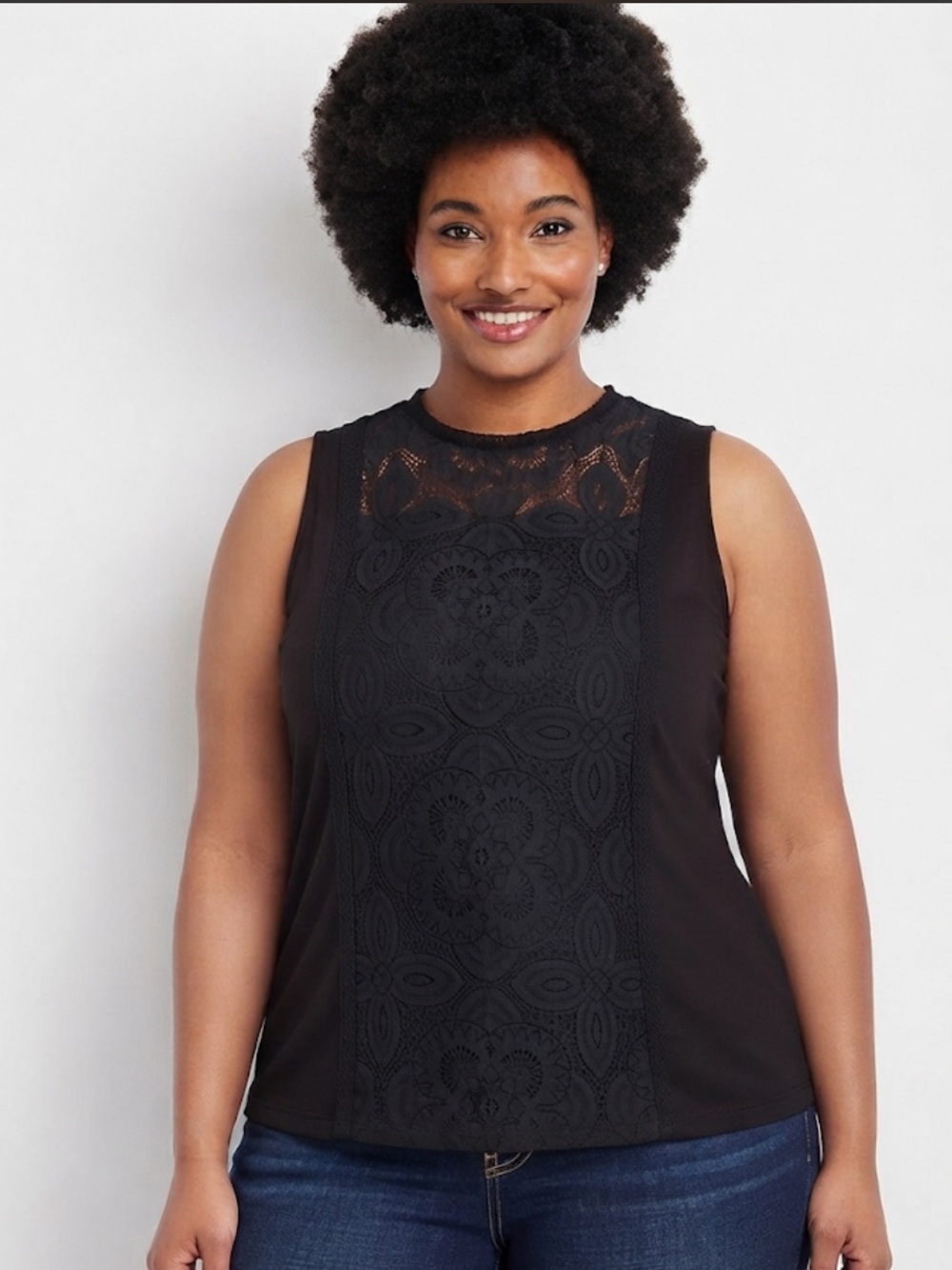Torrid Black Lace-Front‎ See Through Sleeveless Tank Top Size 4X NWT